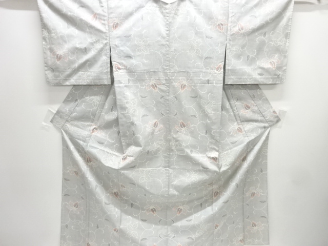 花唐草模様織出し手織り紬単衣着物